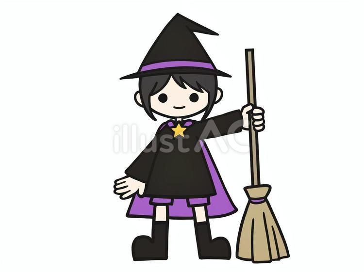 ハロウィン　箒魔法使いマント付き　色付き マント,ホウキ,ハロウィンのイラスト素材