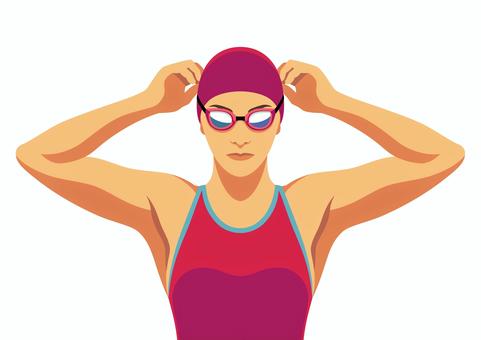 女子競泳選手6 競泳,水泳,水着,ゴーグル,スイミングキャップ,レース,女子選手,女性,人物,上半身のイラスト素材