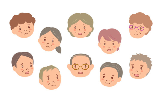 Illustration, senior, sad, face, 