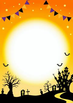 Halloween2572 旗,星,お城,夜,木,コウモリ,ガーランド,オレンジ色,かわいい,ハロウィンのイラスト素材