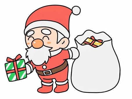 笑顔でプレゼントを渡すサンタさんイラスト サンタ,クリスマス,冬,おじいさん,人物,かわいい,シンプル,デフォルメ,プレゼント,袋のイラスト素材