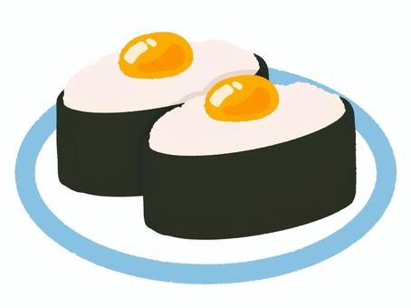 寿司(山芋うずら02) 寿司(山芋うずら02) 山芋,うずら,卵,寿司,軍艦,海苔,食べ物,和食,日本食,皿のイラスト素材