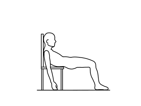 椅子からほぼずり落ちている人 座位,悪姿勢,だらしない,脱力,横向き,線画,白黒のイラスト素材