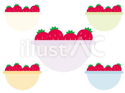 ボウルに入ったいちごのイラストセット