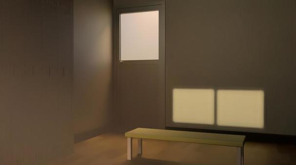 夕方の部室の出入り口 学校,ロッカールーム,更衣室,脱衣所,控え室,部室,ロッカー,着替え,部屋,室内のイラスト素材