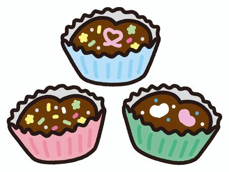 平成女児チョコ３個 平成女児,チョコ,平成,レトロ,ファンシー,ポップ,友チョコ,義理チョコ,手作り,カラースプレーのイラスト素材