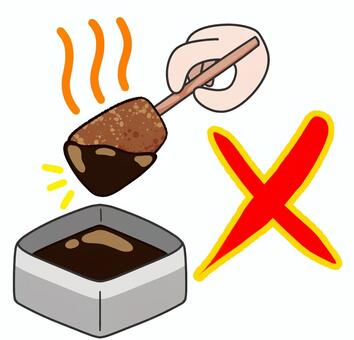 串カツの二度漬け禁止 串カツ,揚げ物,食べ物,料理,タレ,ソース,二度漬け,禁止,ルール,肉のイラスト素材
