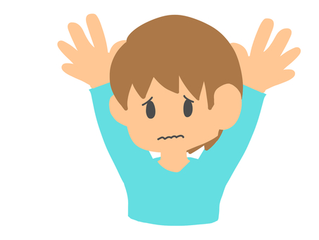 こわがってる両手をあげる男性 男の人,万歳,怖がる,恐れる,怖い,ストレス,お手上げ,降参,主線なし,ポップのイラスト素材