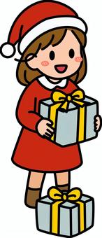 グレーのプレゼントを貰う女子です。 プレゼント,シンプル,ギフト,喜ぶ,受け取り,サプライズ,笑顔,贈り物,手渡し,お祝いのイラスト素材