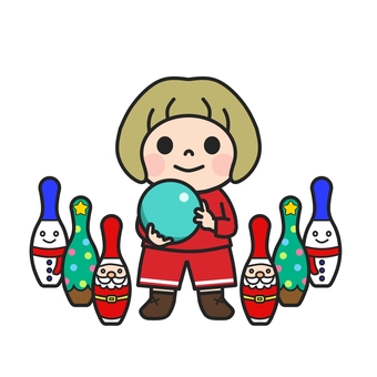 クリスマスっぽいボウリングのセット2 クリスマス,クリスマス会,クリスマスパーティー,親睦会,ボーリング,ボウリング,ボーリング場,遊び,大会,ストライクのイラスト素材