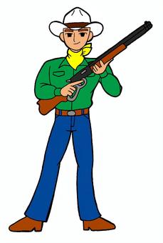 カウボーイ　イラスト カウボーイ,黄色,スカーフ,緑色,シャツ,ライフル,背景,色なしのイラスト素材