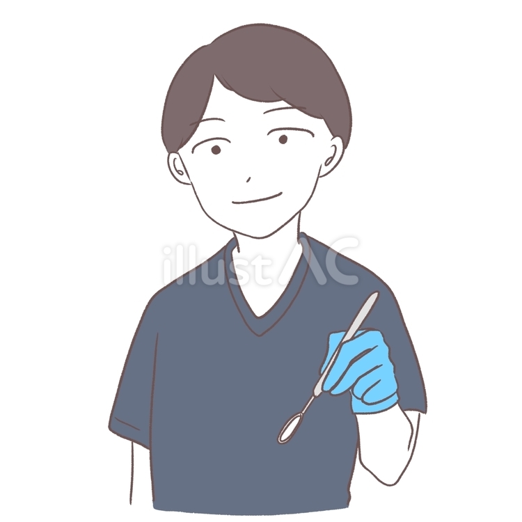 ミラーを持つ歯科医師 人物,男性,立ち絵のイラスト素材