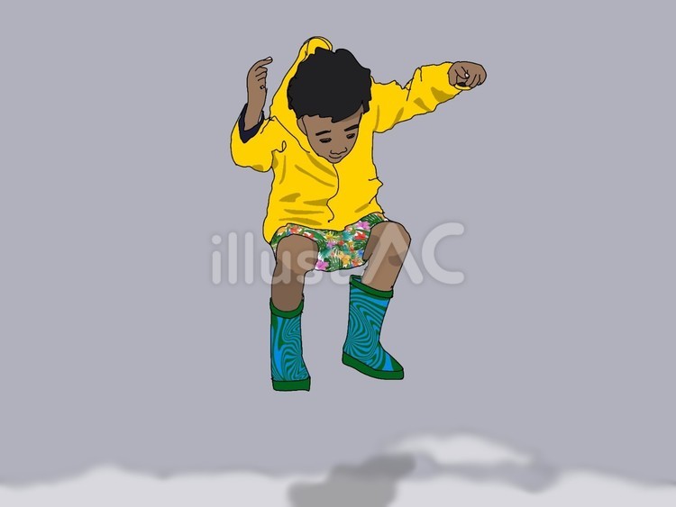 雨上がり男の子 男の子,子供,水たまりのイラスト素材