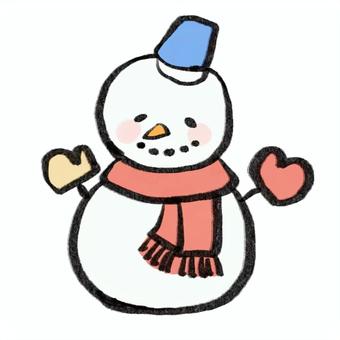 冬　雪だるま 雪だるま,ゆるい,手書き,かわいい,ふんわり,ほんわか,ワンポイント,挿絵,絵,親しみやすいのイラスト素材