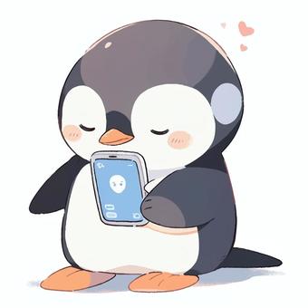 スマホを持ちながら居眠りするペンギン