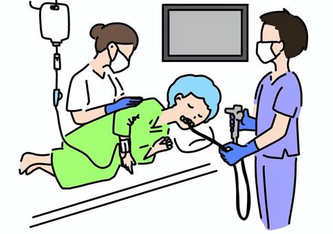 口から内視鏡を入れる　カラー 口,内視鏡,カメラ,医師,看護師,患者,消化器,検査,カラーのイラスト素材