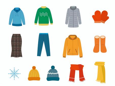 冬服のイラストセット 冬服,セット,上着,手袋,長袖,セーター,ズボン,スカート,ニット帽,マフラーのイラスト素材