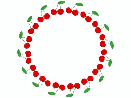 サクランボのフレ−ム　円 サクランボ,さくらんぼ,チェリー,ポストカード,メッセージカード,飾り枠,あしらい,円,丸,フレ−ムのイラスト素材