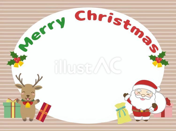 サンタとトナカイのクリスマスフレーム サンタクロース,トナカイ,ベルのイラスト素材