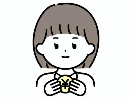 硬貨を持つ女の子のイラスト お金,女の子,コイン,円,貯金,お小遣い,節約,支払い,日本円,金融教育のイラスト素材