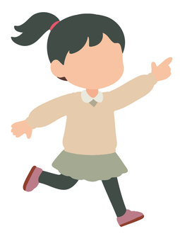 人物素材161＿走っている女の子 走る,女の子,ポニーテール,元気,活発,無邪気,運動,子供,小学生,児童のイラスト素材