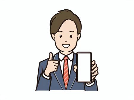 スマホ見せてグッドサインするブレザー男子 スマホ,スマートフォン,携帯電話,学生,高校生,生徒,男子学生,男子,男性,グッドのイラスト素材