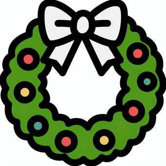 白のリボンのクリスマスリースです。