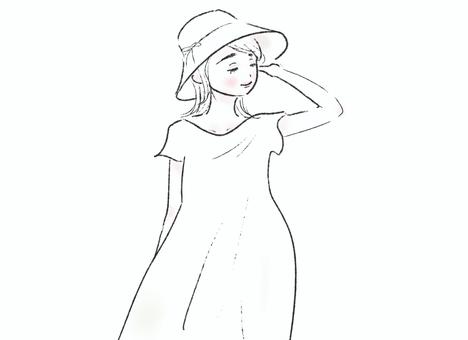帽子をかぶる女性　シンプル　全身 帽子,かぶる,女性,シンプル,全身,女の人,人,人物,女の子,大人のイラスト素材