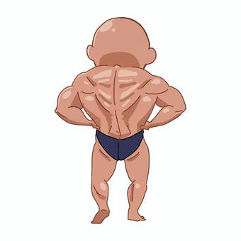 ボディビルダー ボディビルダー,筋肉,広背筋,背中,日焼け,男,坊主のイラスト素材