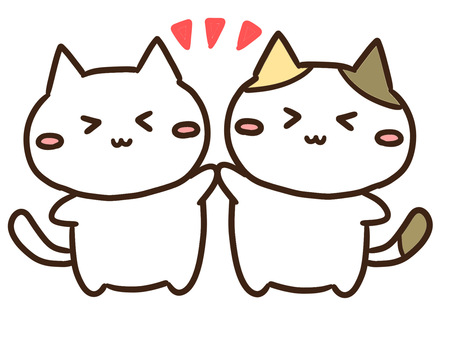 ハイタッチして喜ぶかわいい白ねこと三毛猫 ハイタッチして喜ぶかわいい白ねこと三毛猫 ハイタッチ,仲良し,動物,ねこ,かわいい,友達,友情,手を合わせる,チームワーク,応援のイラスト素材