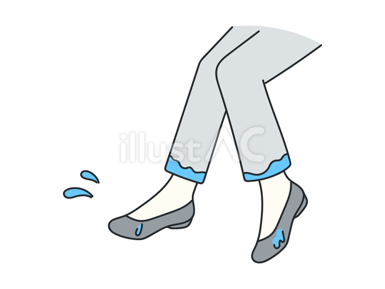 びしょ濡れの足元 雨,梅雨,靴のイラスト素材