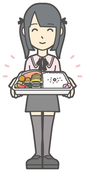  地雷系女子-082-全身 弁当,地雷系,女性,女の子,ツインテール,人物,かわいい,お弁当,お弁当箱,食事のイラスト素材