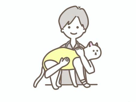 猫を保定する男性獣医師 動物,ペット,犬,猫,獣医,獣医師,治療,動物病院,かわいい,男性のイラスト素材