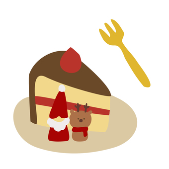いちごのチョコケーキとサンタとトナカイ いちご,チョコレートケーキ,食べ物,果物,フォーク,食器,チョコレート,ケーキ,洋菓子,チョコのイラスト素材