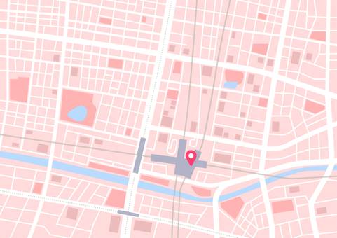 おしゃれなピンクのダミー地図 おしゃれなピンクのダミー地図 地図,マップ,都市,街並み,道路,鉄道,河川,案内図,位置情報,背景のイラスト素材