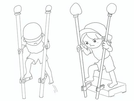 Stilt walking practice, JPG and PNG Stilt walking practice, child, handwriting, monochrome, JPG and PNG