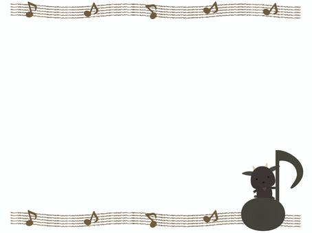 音符に座っている黒ヤギ（フレーム） 音符,ヤギ,黒ヤギ,動物,かわいい,音楽,フレームのイラスト素材