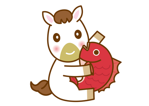 午年年賀状素材31 年賀状,馬,午,午年,正月,鯛,めでたい,祝う,お祝い,縁起のイラスト素材