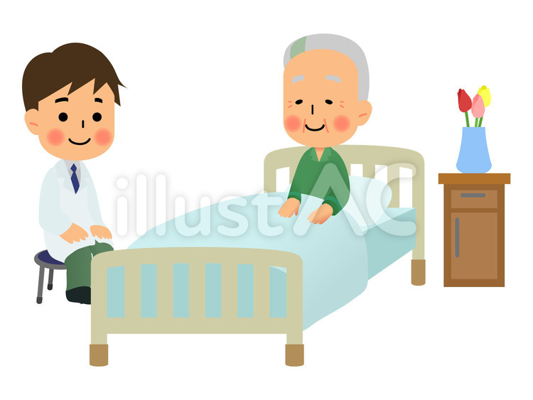 病室でお医者さんに診てもらうおじいちゃん おじいちゃん,人,素材のイラスト素材