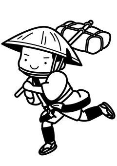 飛脚2-1c 飛脚,運送業,運搬,荷運び,仕事,職業,江戸,時代劇,半纏,笠のイラスト素材