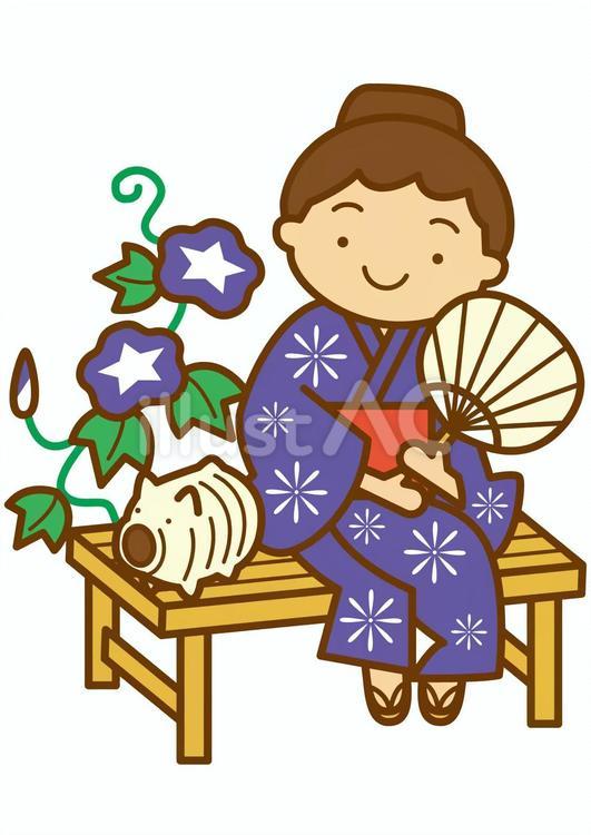 浴衣-4c 浴衣,女の子,朝顔のイラスト素材