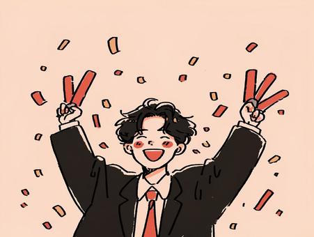 大喜びでペンライトを振るビジネスマン