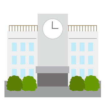 建物_学校(正面) 学校,小学校,中学校,高校,建物,入学,卒業,入学式,卒業式,植物のイラスト素材