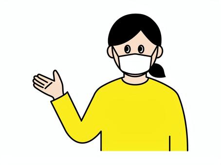 A woman giving an introduction (with a mask), JPG, PNG and AI A woman giving an introduction (with a mask), female, mask, infection to prevent, JPG, PNG and AI
