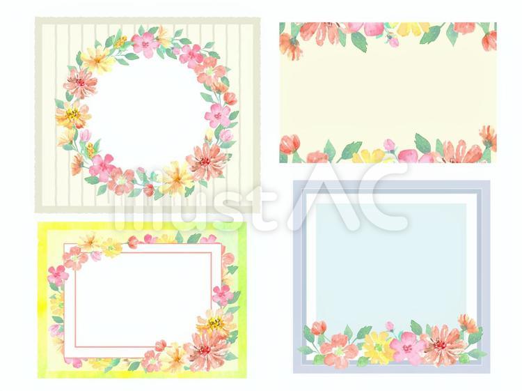 水彩で描く花のメッセージカード4種 花,カード,セットのイラスト素材