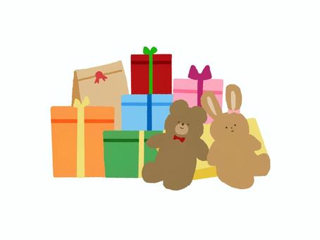 プレゼントの山 プレゼント,クリスマス,誕生日,パーティー,クマ,うさぎ,ぬいぐるみ,箱,紙袋,カラフルのイラスト素材