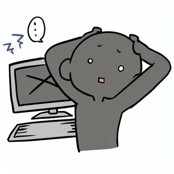 パソコンがエラーで呆然なシルエット人物 シルエット,パソコン,エラー,呆然,デジタル,苦手,パニック,黙る,静か,固まるのイラスト素材