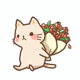 花束ねこ 花束,ねこ,可愛い,シンプル,植物のイラスト素材
