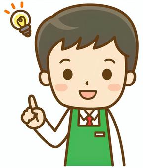 ひらめくエプロン姿の男性店員 スーパー,スーパーマーケット,店員,店長,従業員,スタッフ,男性,エプロン,仕事,働くのイラスト素材