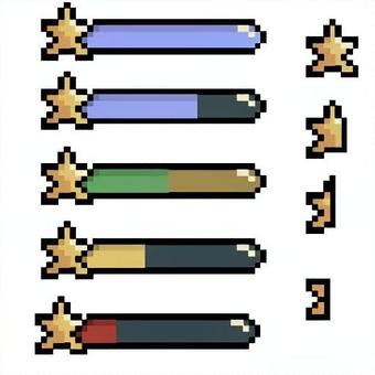 ドット絵 星のステータスバー ドット絵 星のステータスバー 8ビット,ステータス,バー,セット,ドット絵,ピクセルアート,星,ステータスバー,ui素材,ゲーム素材のイラスト素材